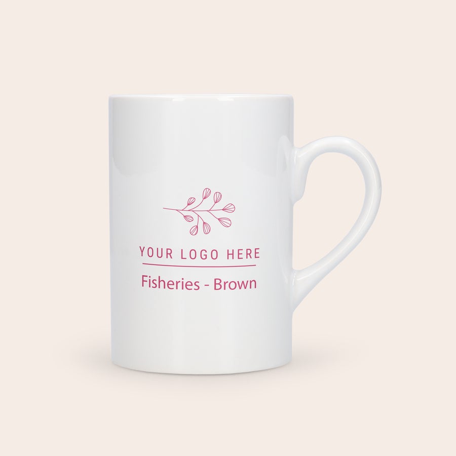 Taza de té Taza de cerámica blanca con logo de ramas impreso y texto personalizable "YOUR LOGO HERE" para regalar una taza de cerámica con foto y texto.