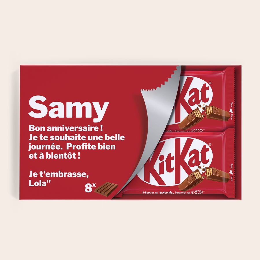 Coffret cadeau personnalisé avec barres KitKat Coffret cadeau KitKat personnalisé avec message Bon Anniversaire Samy imprimé, par Lola