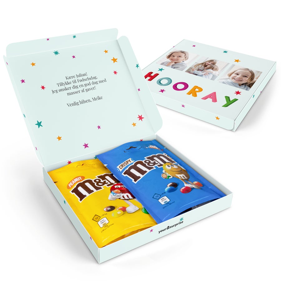 M&M's chokolade gaveæske med billede og tekst