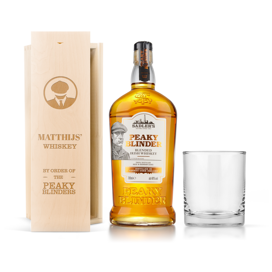 Peaky Blinders whiskysæt – med indgraveret trææske