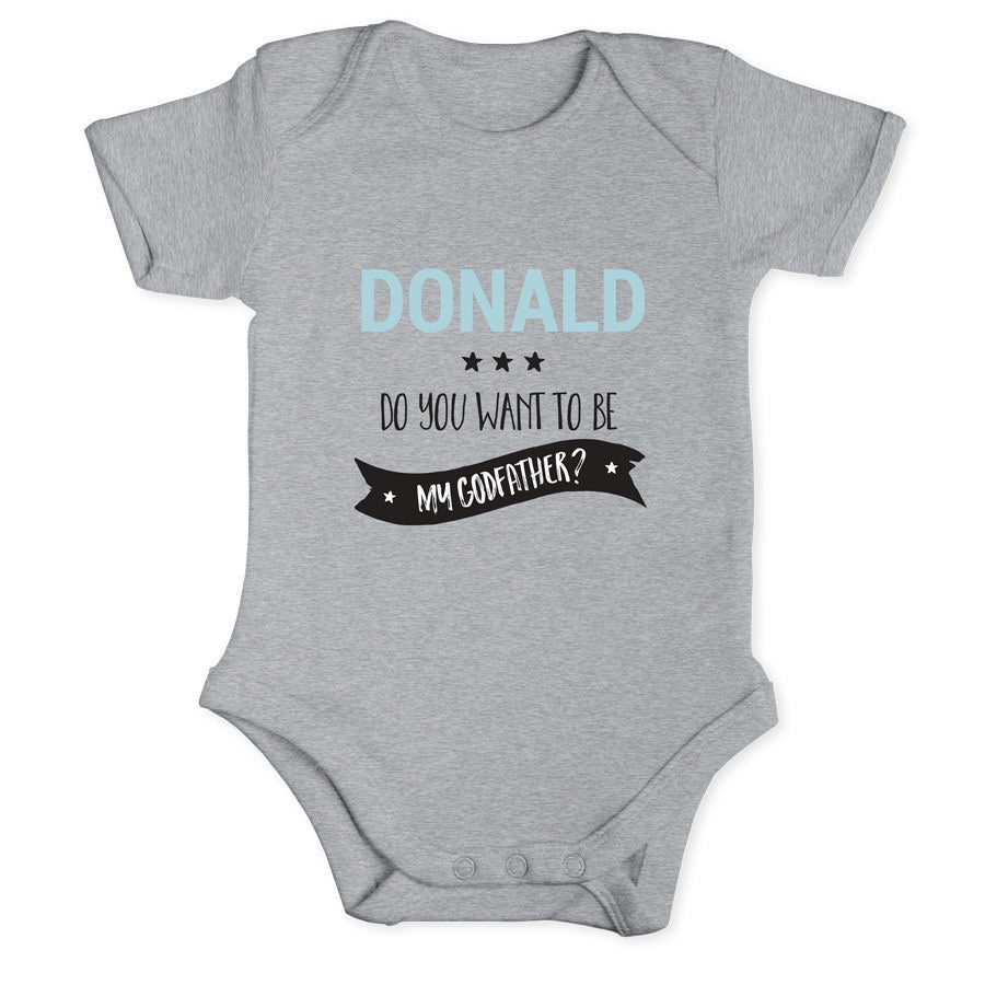 Personalised baby romper - Will you be my godfather - Grey - 50/56