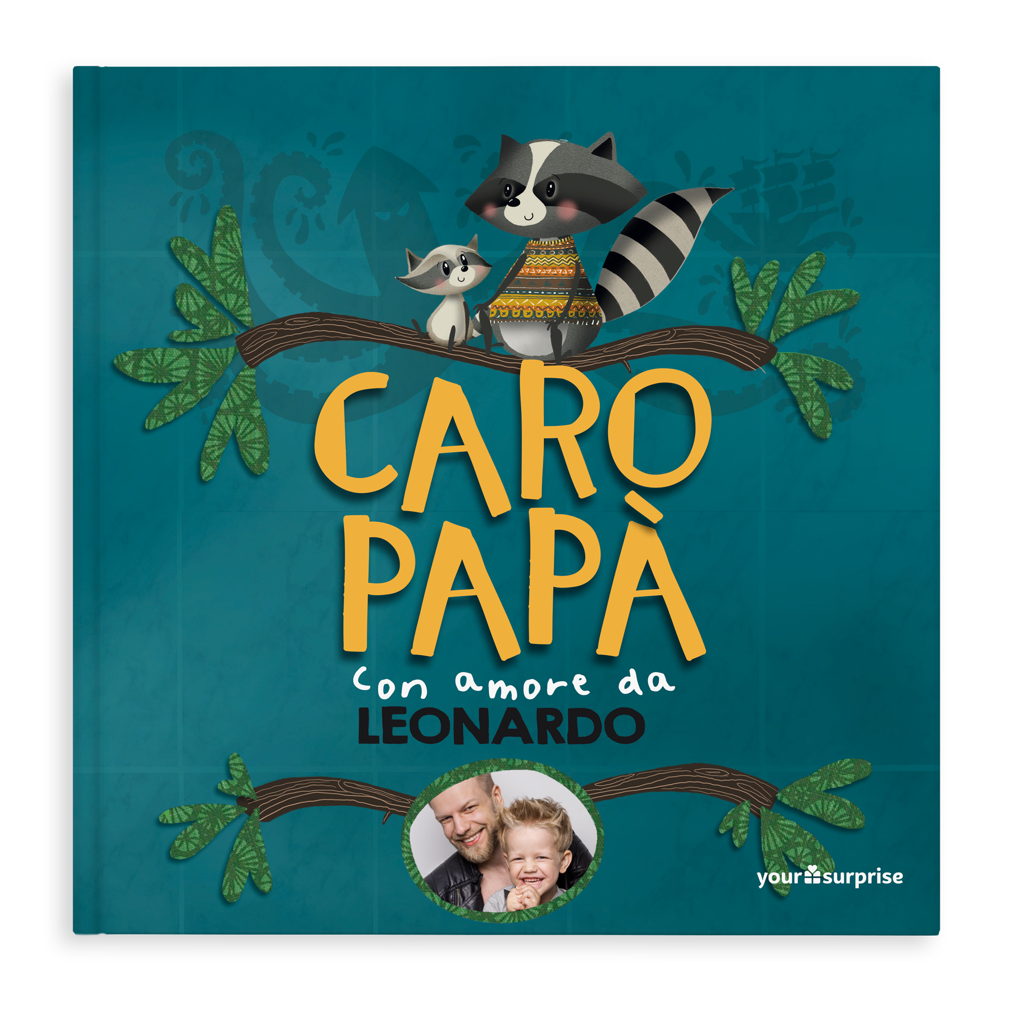 Libro Caro Papà personalizzato con foto padre e figlio e il nome Leonardo Racconta al Papà chi è il tuo Eroe