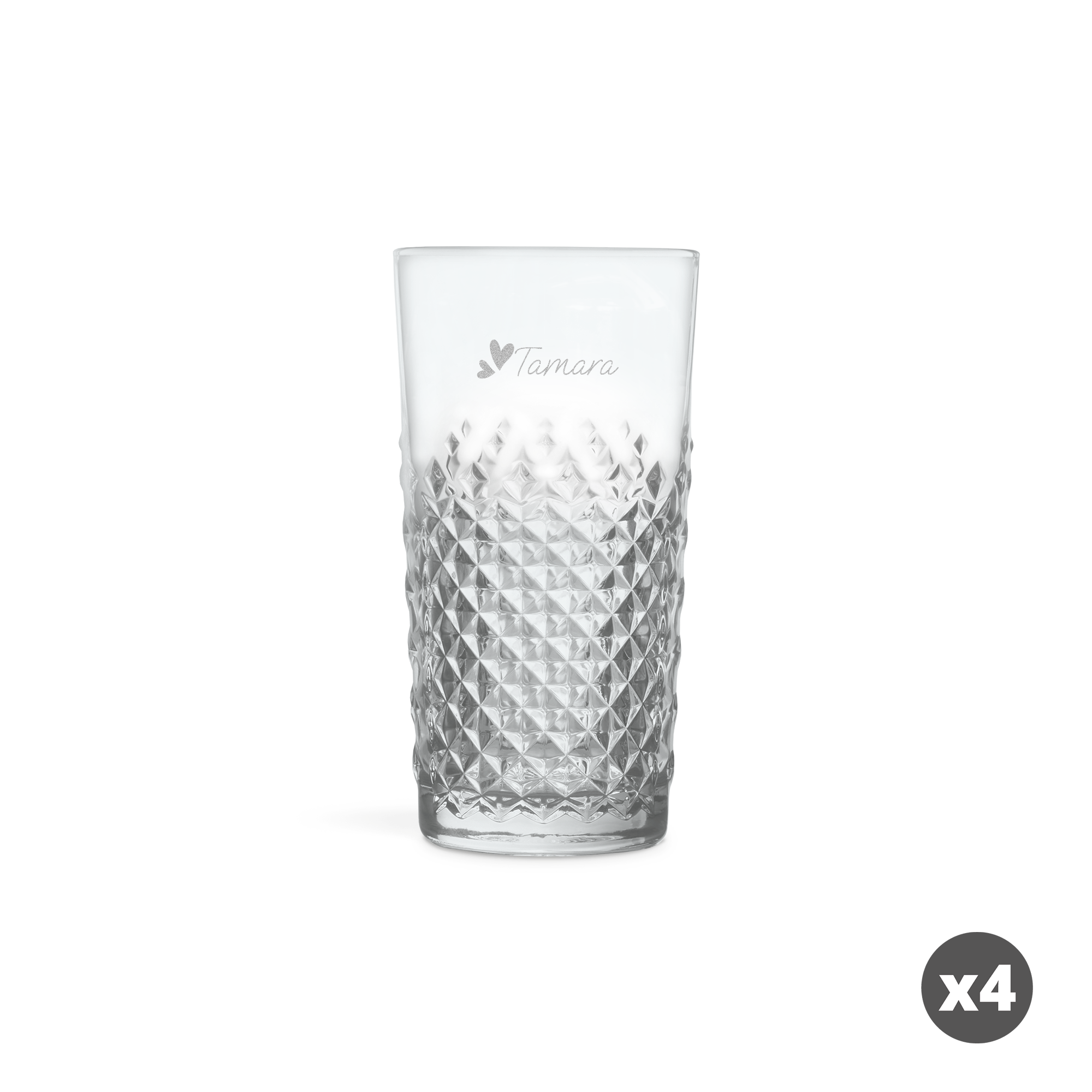 Personalisiertes Cocktailglas mit Gravur des Namens Tamara und Herzmotiv.