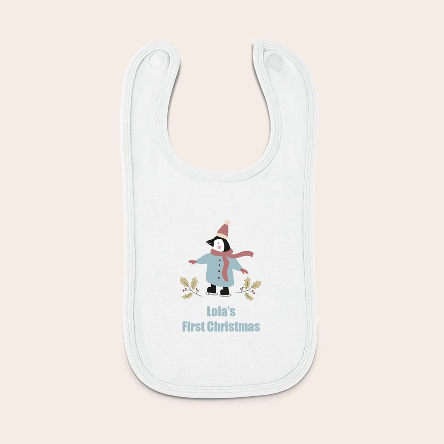 Personalised baby bib - First Christmas - White Personalised baby bib - First Christmas - White