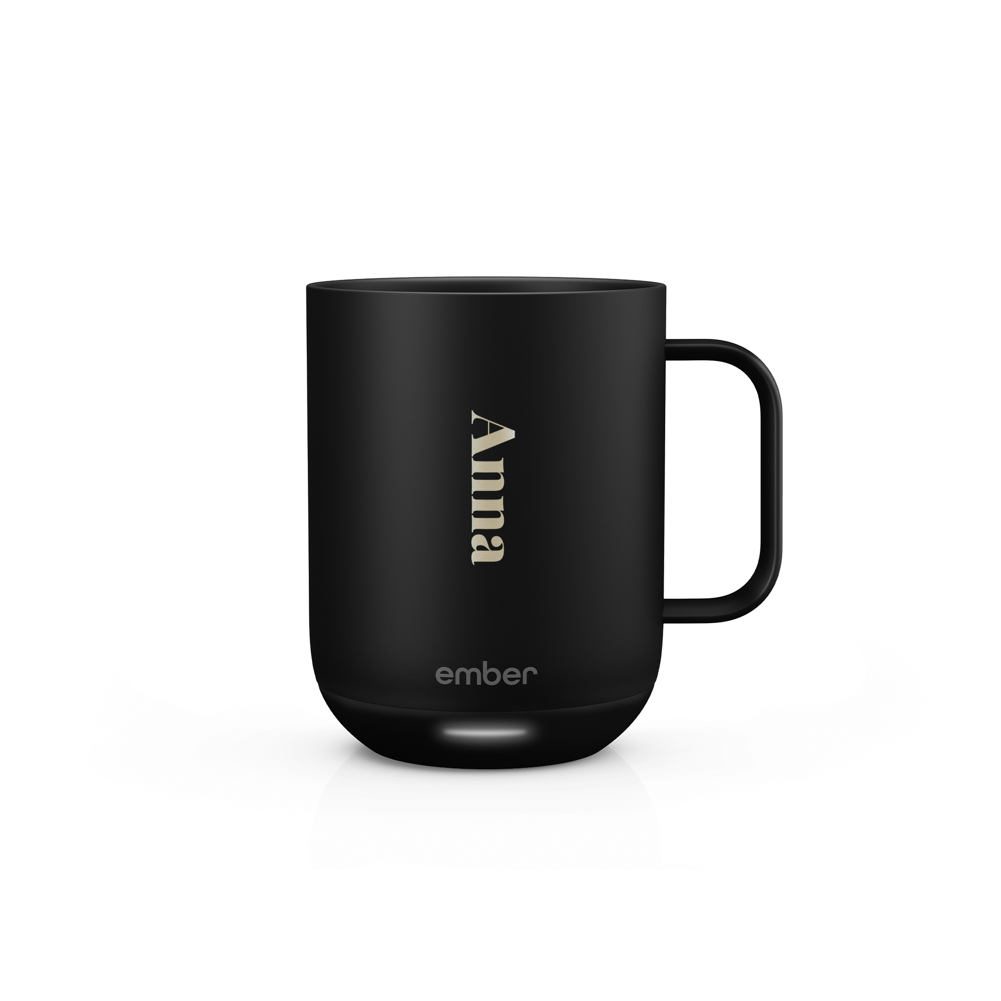 Zwarte gepersonaliseerde Ember Control Mug met lasergravure van de naam Anna. Geniet van elke slok.