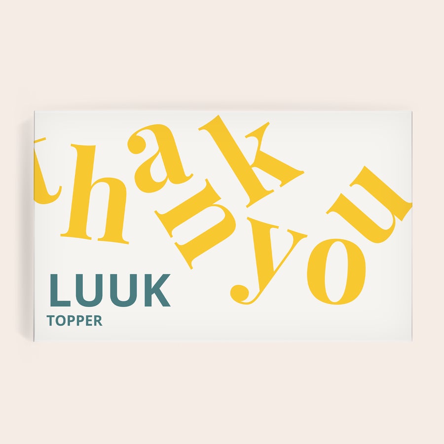 Gepersonaliseerde Snickers Repen Giftbox Snickers Bar Giftbox met full colour bedrukking van 'Thank you' en de naam Luuk