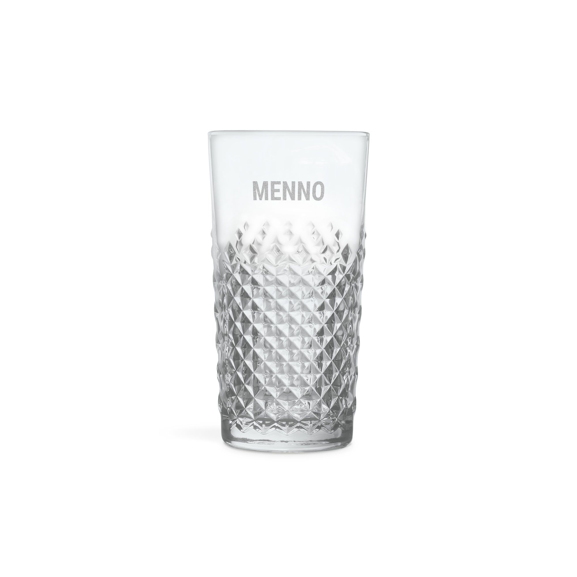 Mojito cocktailglas met ruitpatroon, gegraveerd met de naam 'MENNO'.