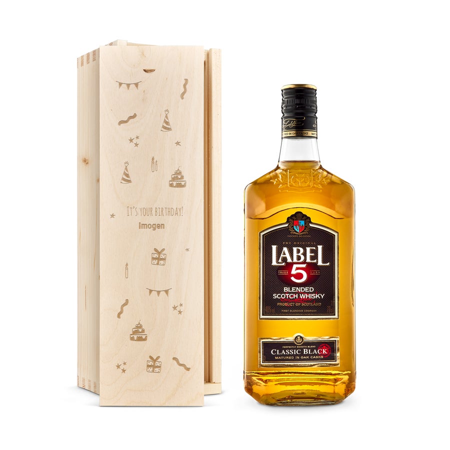 Personalised Whisky Gift - Label 5 - Wooden Case