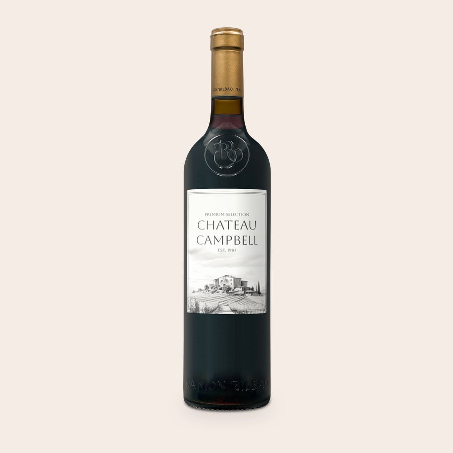 Ramon Bilbao Gran Reserva - Con etichetta personalizzata bottiglia di vino Ramon Bilbao Gran Reserva con etichetta fotografica personalizzata con illustrazione bianco e nero