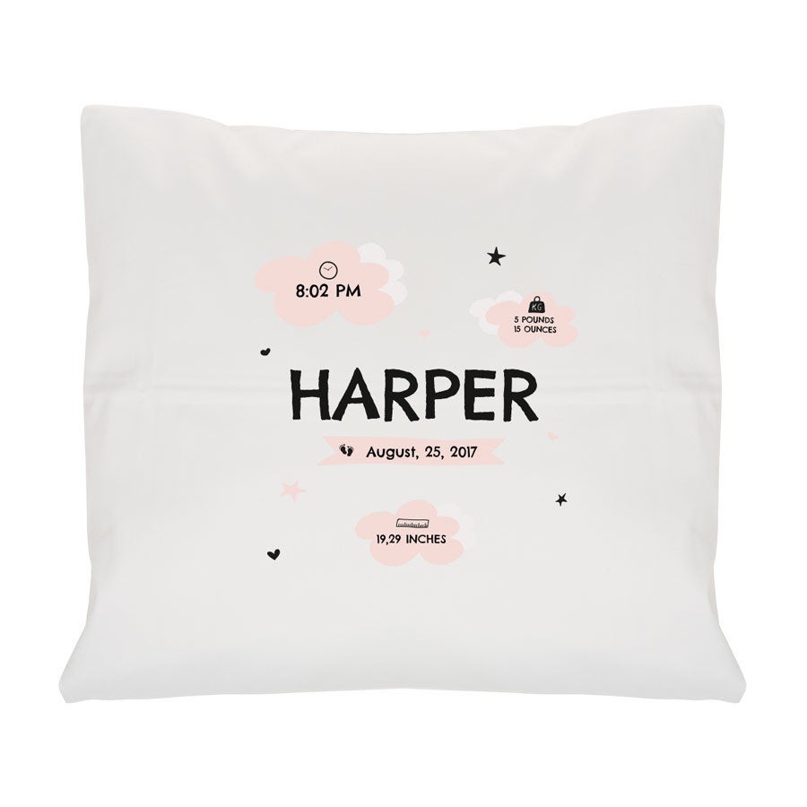 Personalised cushion - Newborn Baby - White - 40 x 40 cm