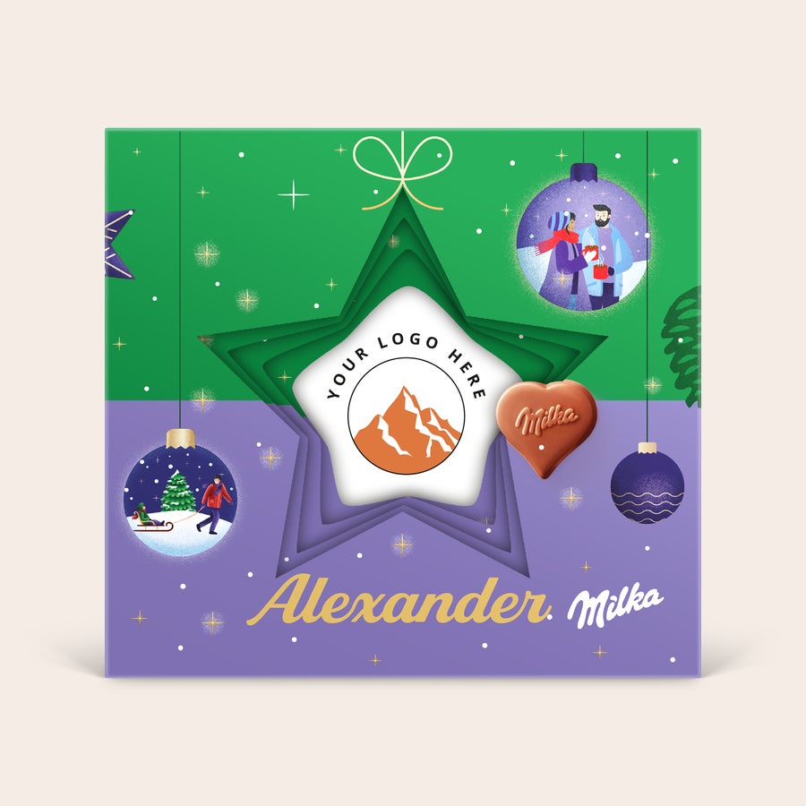 Milka-hjärtan i personlig 3D-presentask - Jul Milka-hjärtan i personlig 3D-presentask - Jul