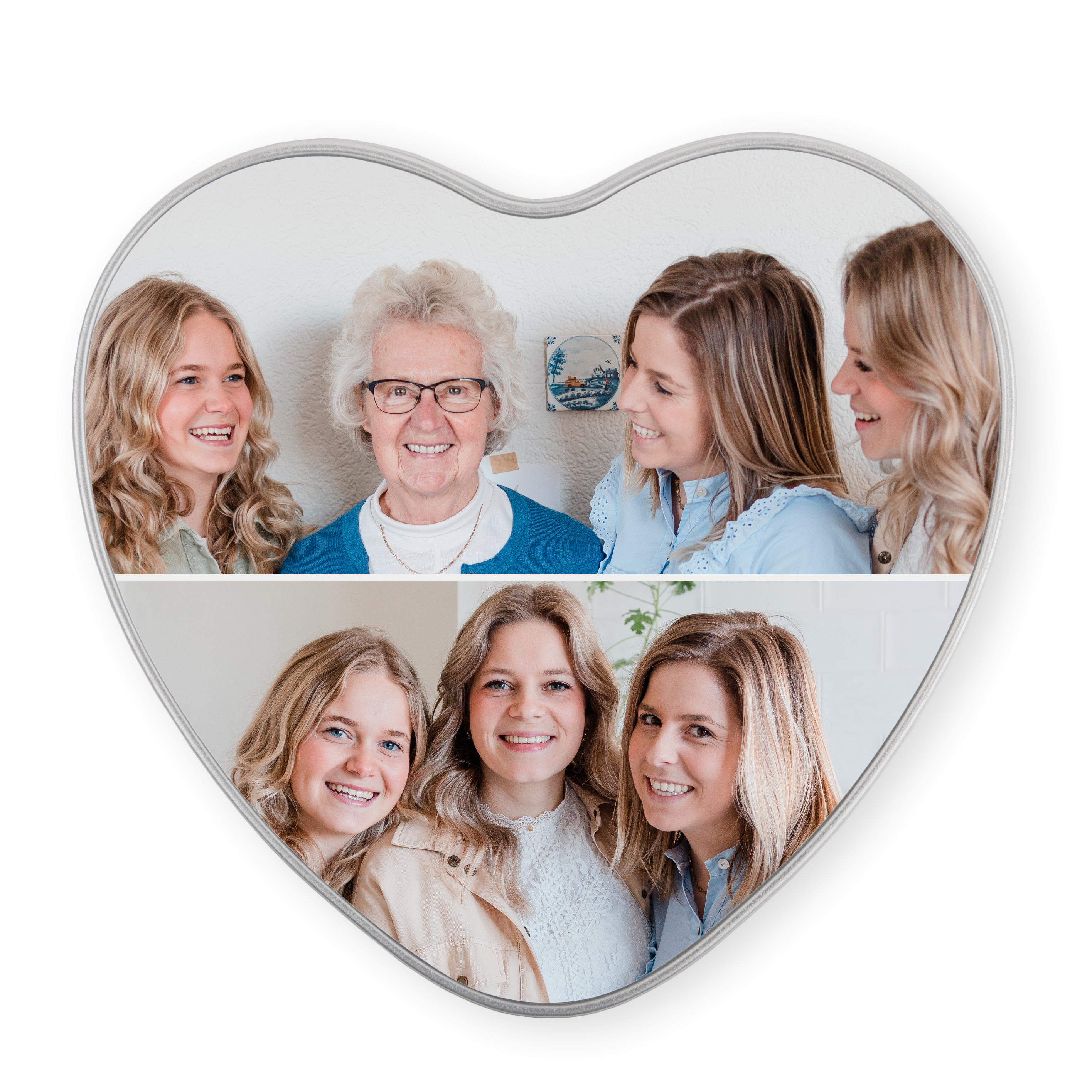 Lata de presente em formato de coração personalizada com foto impressa, recheada com chocolate Côte d'Or Mini Bouchée