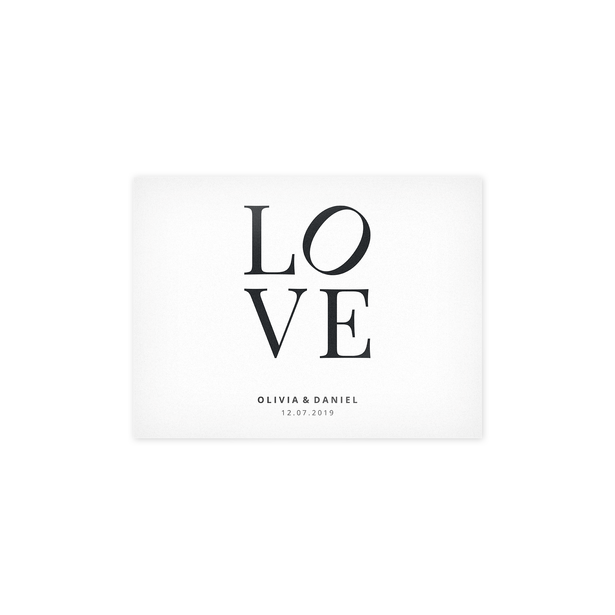 Personalized photo on forex printed with the word LOVE and custom names and date