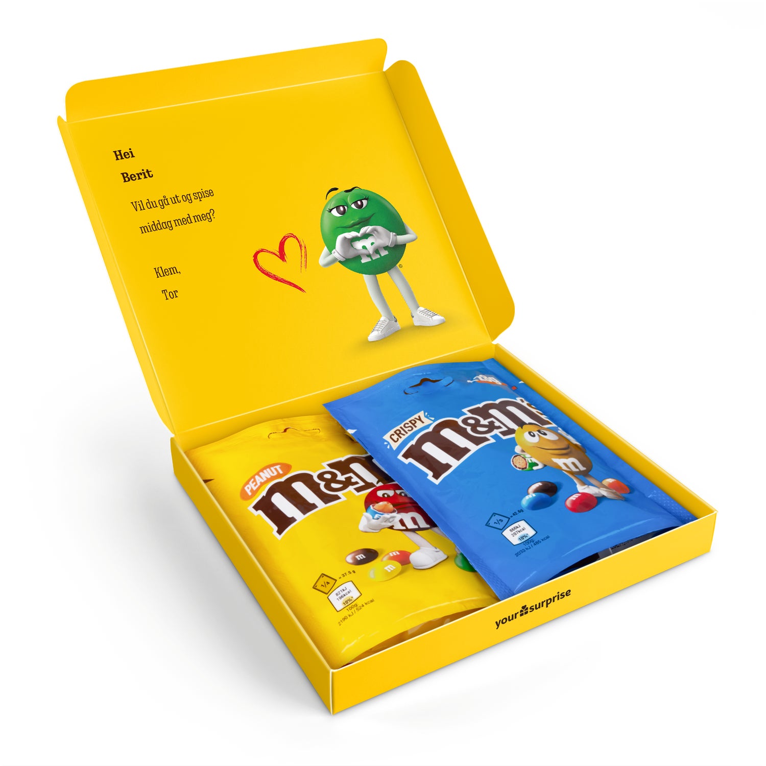 Personlig gaveeske med M&M's-sjokolade