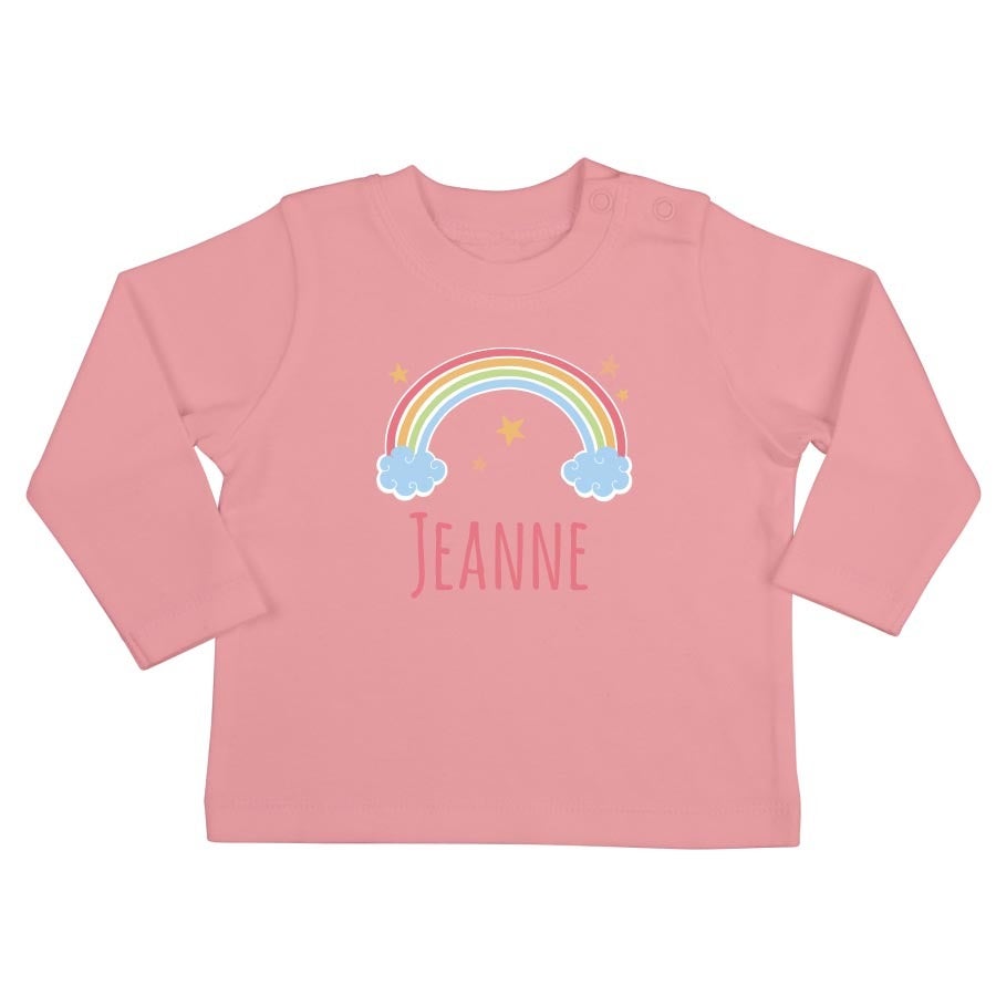 T-shirt bébé personnalisé - Manches longues - Rose pâle - 50/56