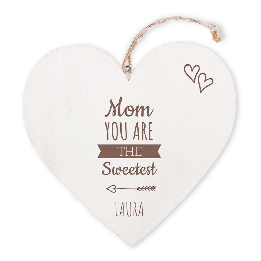 Personalised wooden heart decoration - Mother's Day - Engraved Personalised wooden heart decoration - Mother's Day - Engraved