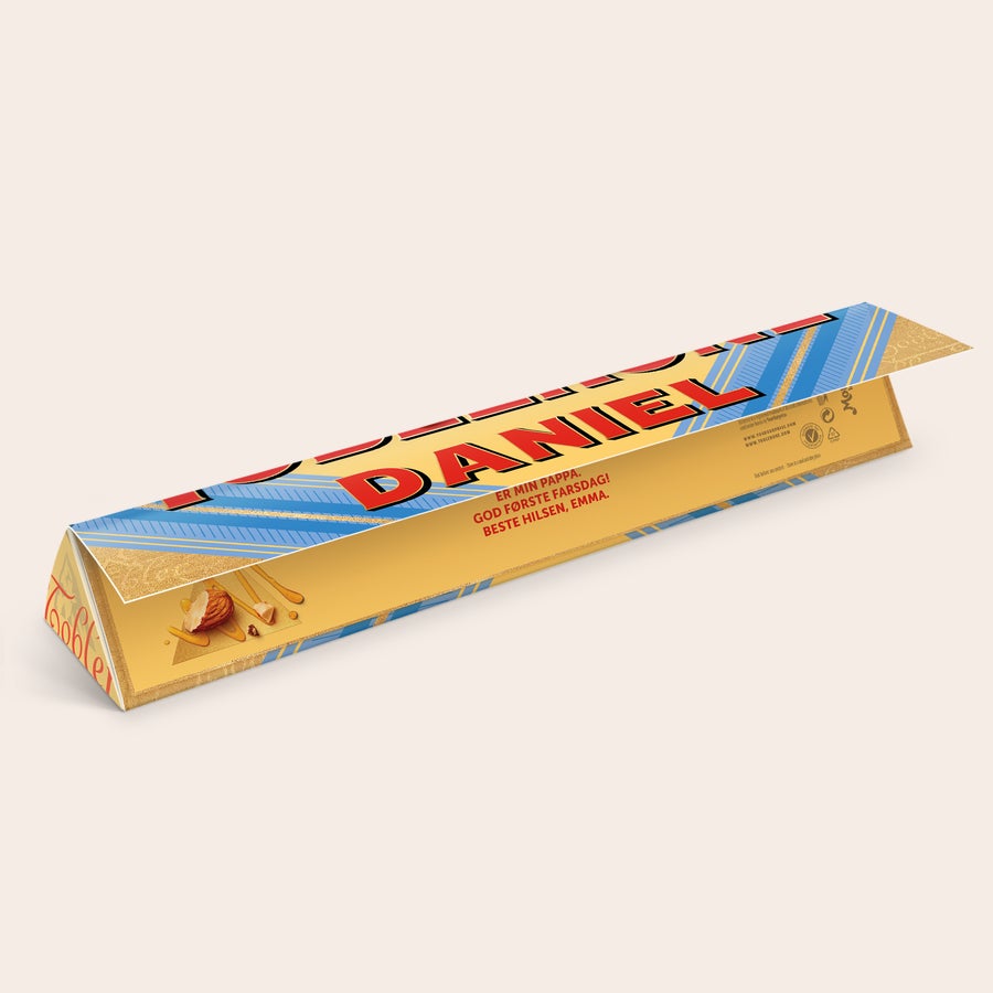 Personlig Toblerone - Farsdag Personlig Toblerone sjokolade – farsdag, med trykt navn Daniel og hilsen fra Emma.