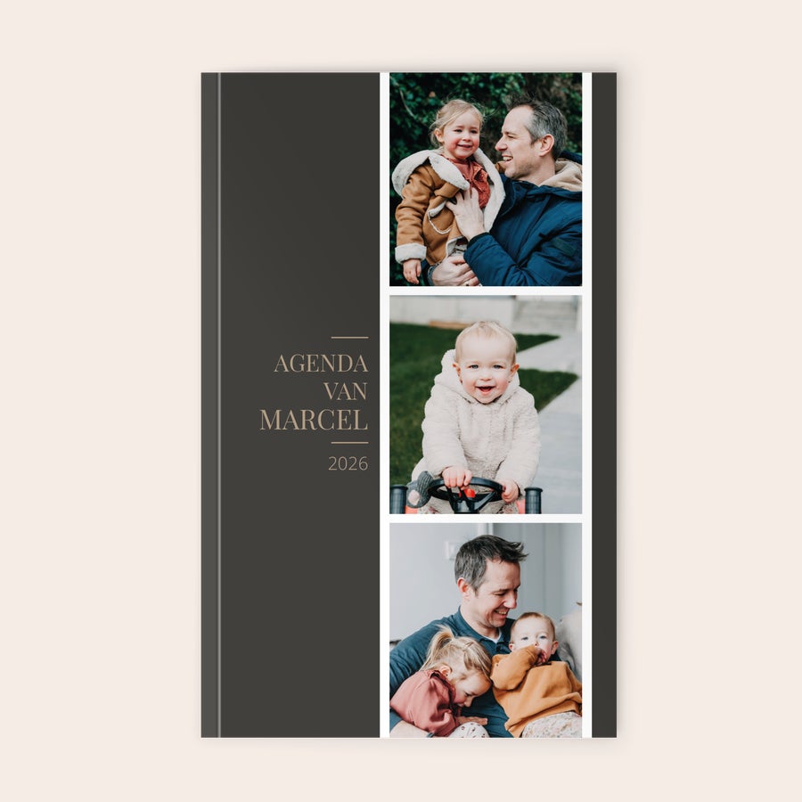 Agenda bedrukken Persoonlijke agenda 2026 bedrukt met 3 fotos en de tekst Agenda van Marcel.