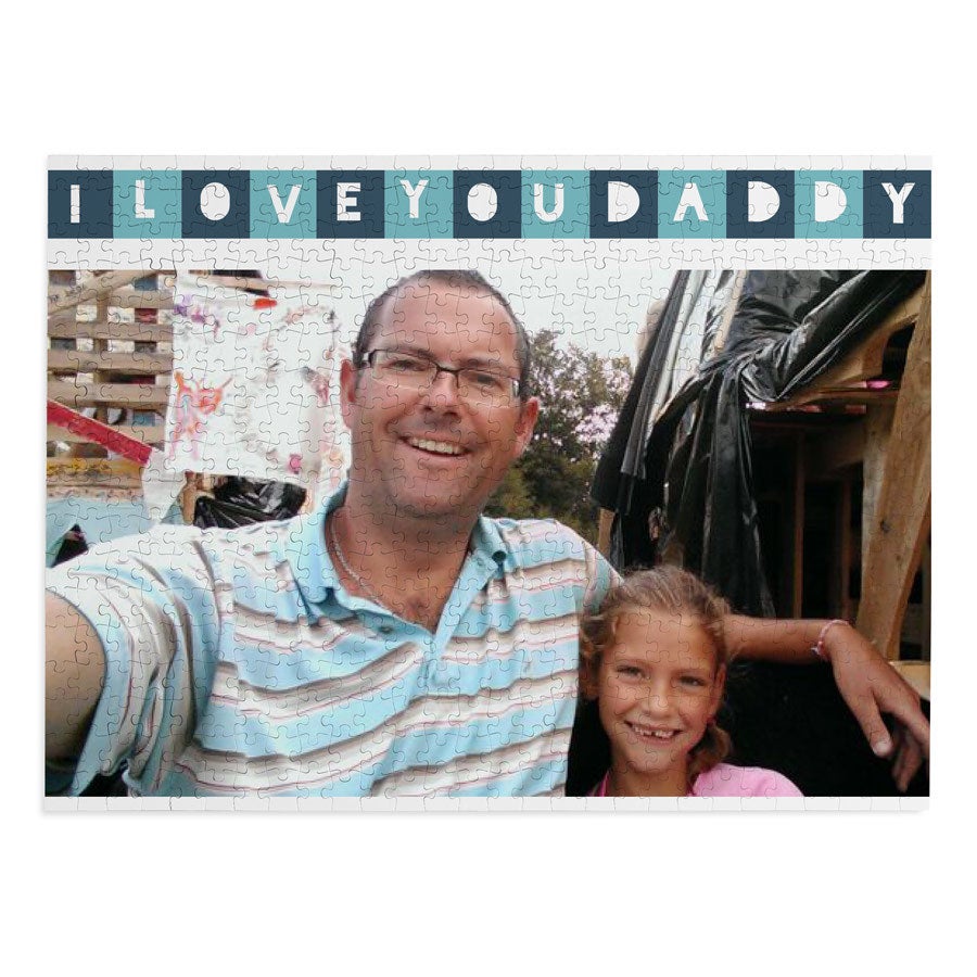 Puzzle festa del papà personalizzato con foto padre e figlia e testo "I love you Daddy" stampato