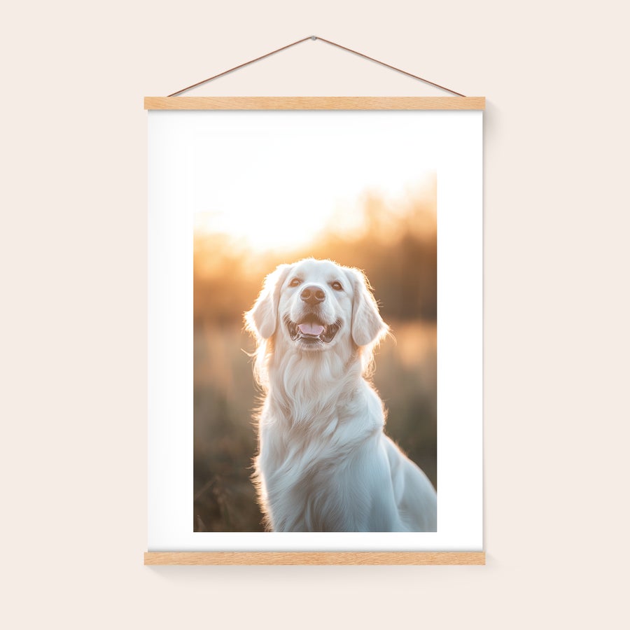 Personalizowany plakat z wieszaczkiem Plakat z magnetycznym wieszaczkiem i własnym zdjęciem psa golden retrievera, uwiecznij wspomnienia