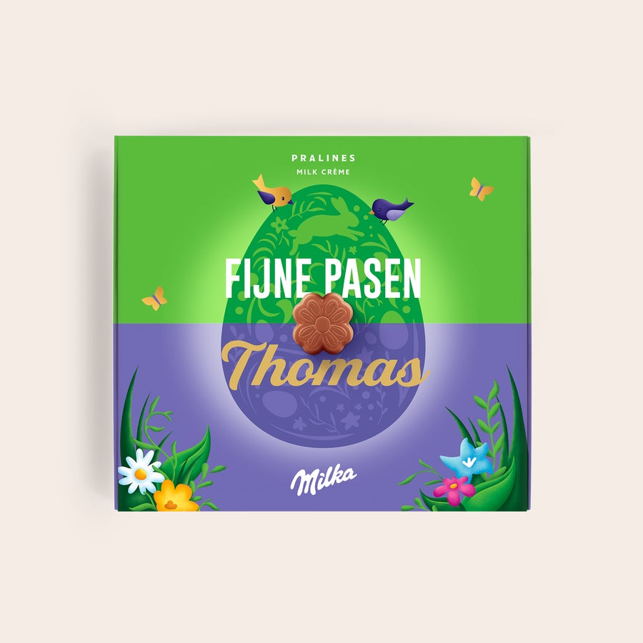Pralinés de Milka Páscoa Caixa de presente de chocolate Say it with Milka personalizada com nome Thomas para Páscoa