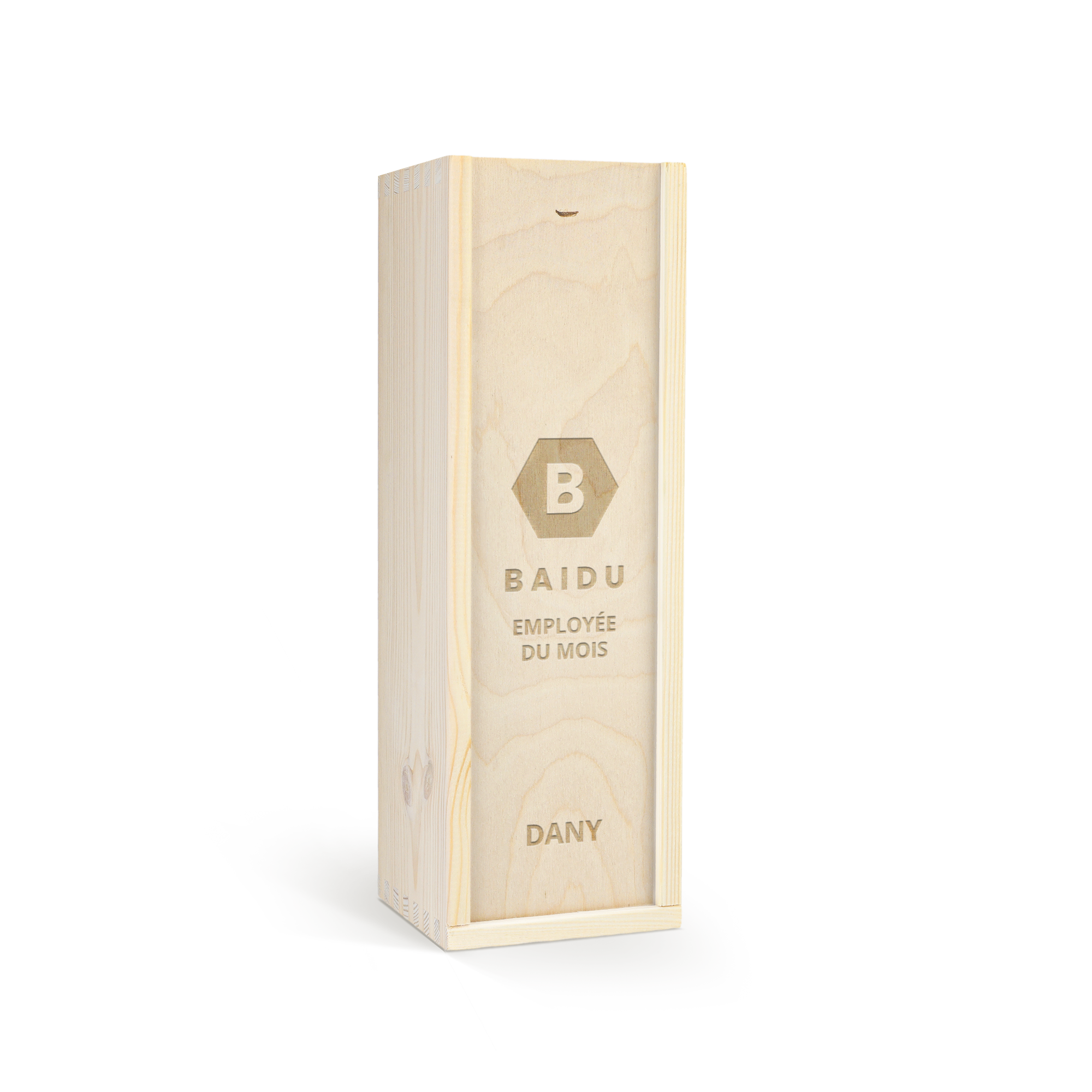 Célébrez les fêtes avec une bouteille de vin chaud dans un coffret en bois gravé personnalisé "BAIDU EMPLOYEE DU MOIS DANY"