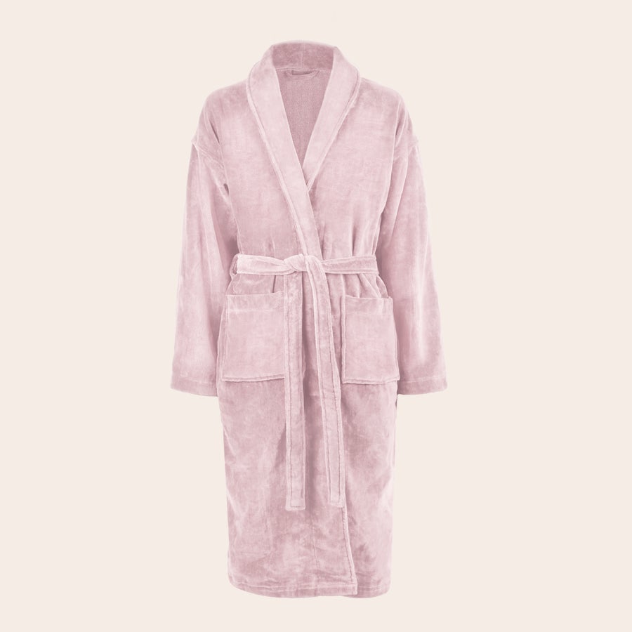 Accappatoio Donna Personalizzato Morbido accappatoio rosa in spugna di cotone con cintura, personalizzabile con ricamo