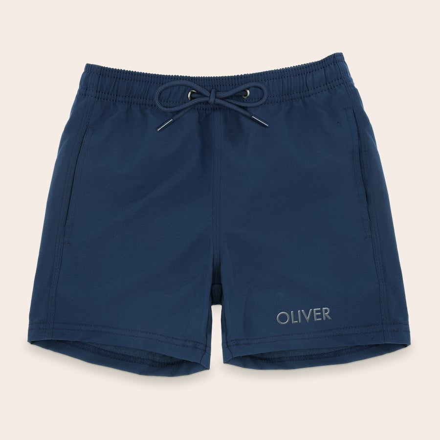 Calções de banho personalizados Short de banho azul marinho com nome Oliver bordado, arrase com shorts de banho bordados especialmente para ele