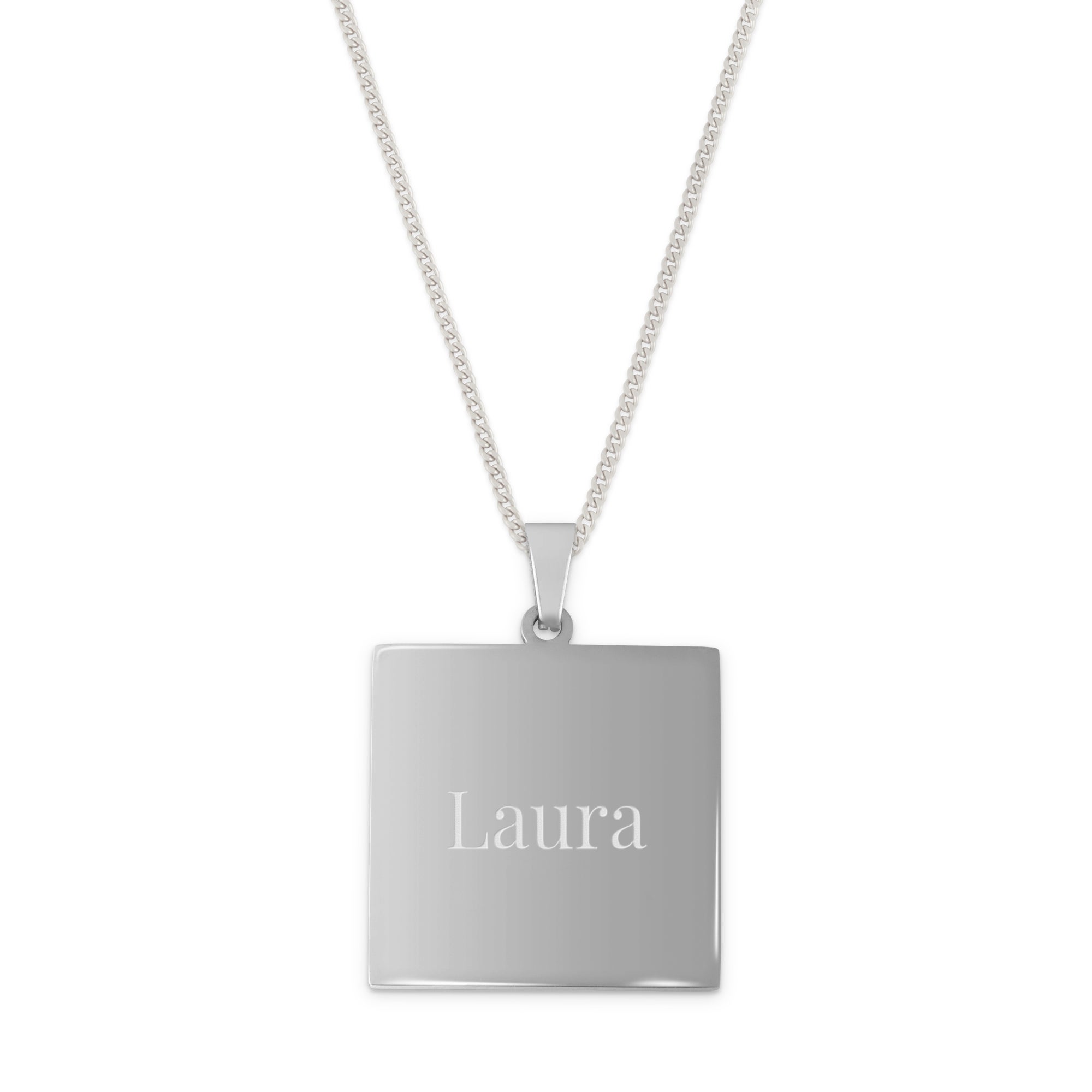 Necklace square pendant with name - silver