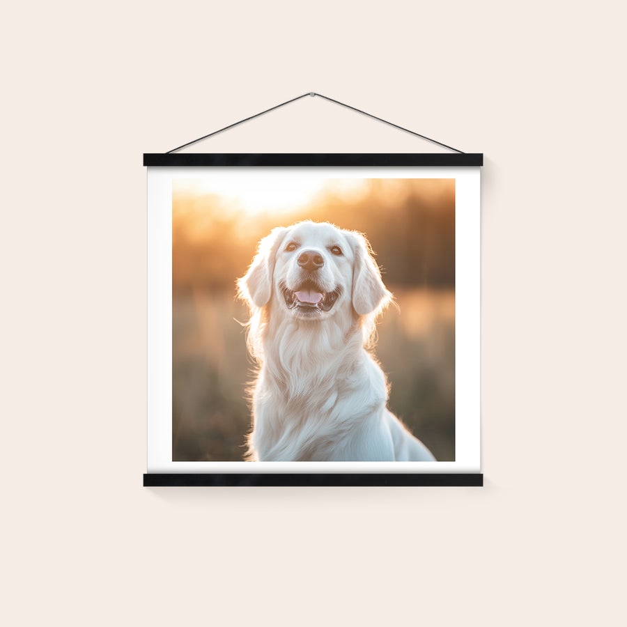 Personalizowany plakat z wieszaczkiem Plakat ze zdjęciem psa rasy golden retriever, zawieszony na magnetycznym wieszaczku