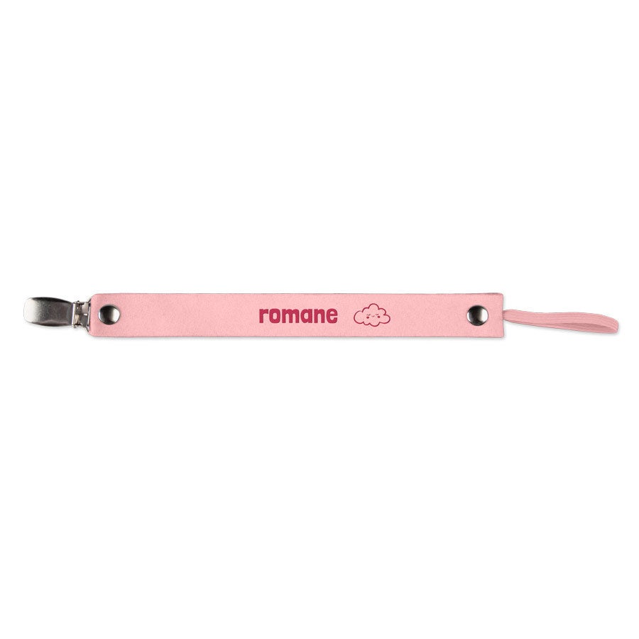 Attache tétine personnalisée - En cuir rose