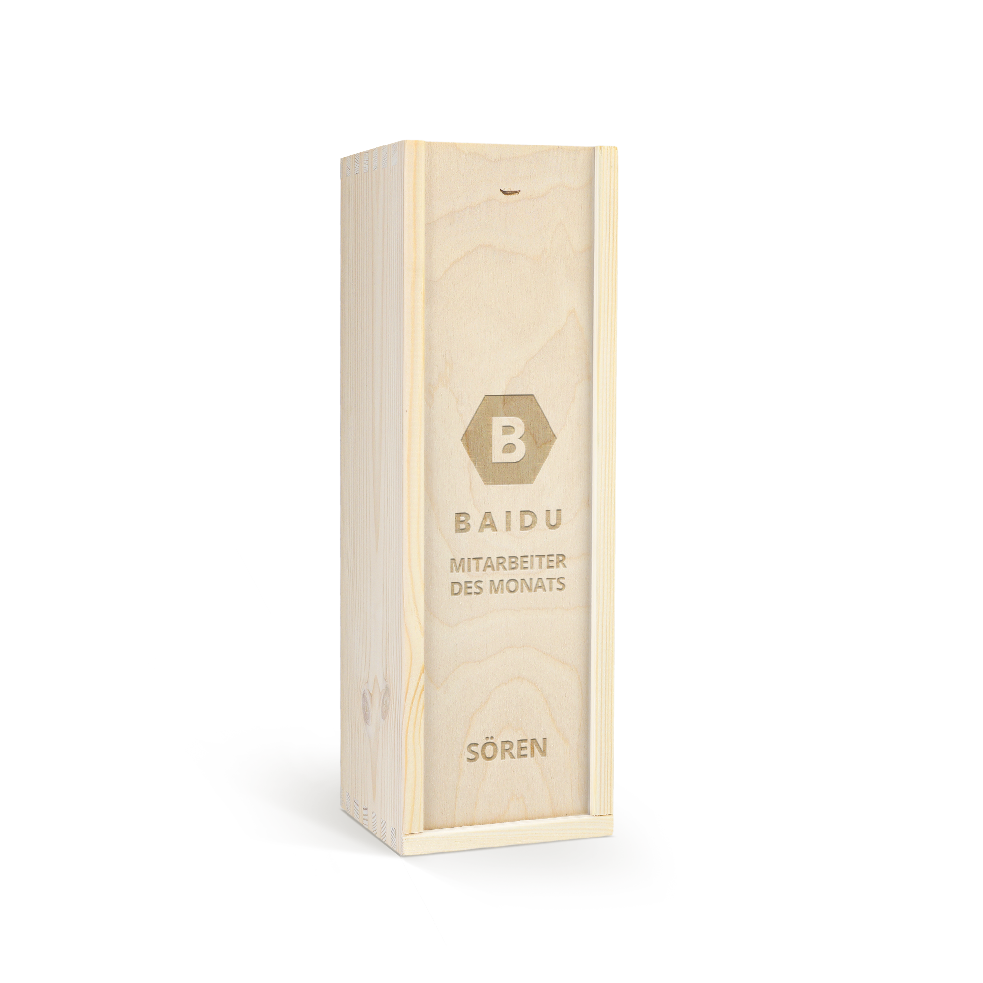 Personalisierte Holzkiste für Jack Daniels Whisky, graviert mit dem Text Baidu Mitarbeiter des Monats und dem Namen Sören