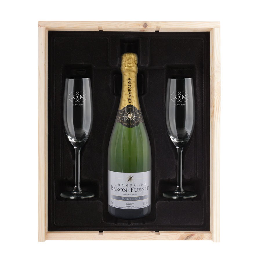 Geschenkset Champagner mit Gläsern - Baron Fuenté Brut