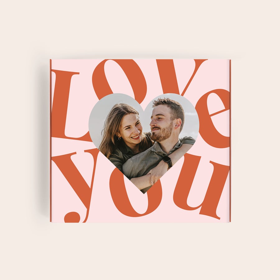 Pralinés de Milka Amor Caixa de presente Milka personalizada com foto de casal, design "Love you" impresso e tema de amor