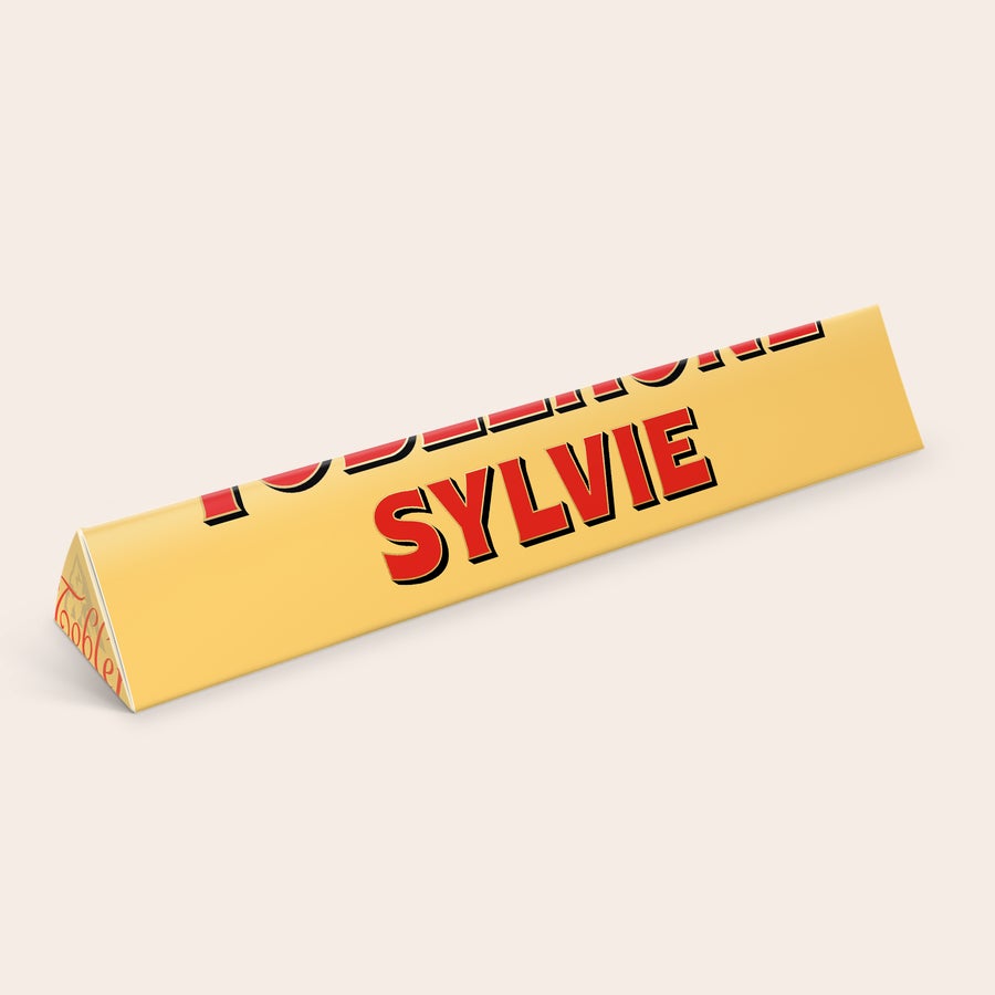 Toblerone personnalisé Toblerone personnalisé avec prénom et photo S jaune affichant Sylvie