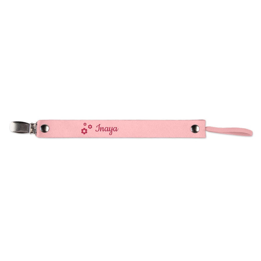 Attache tétine personnalisée - En cuir rose