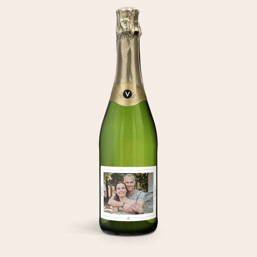 Vino Vintense Blanc 0% Personalizzato Bottiglia di Vintense Blanc Fines Bulles alcool-free con etichetta personalizzata con foto di coppia stampata
