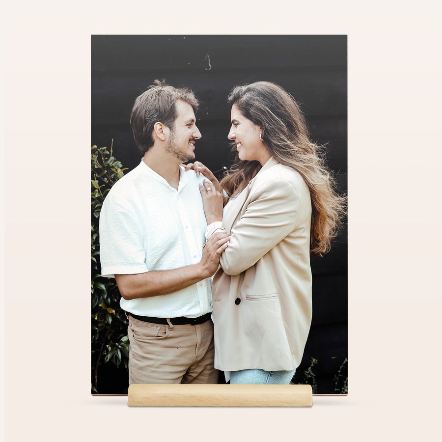 Vlastní dřevěná karta Valentines Dřevěná karta Valentines Day s vytištěnou fotografií zamilovaného páru, personalizovatelná