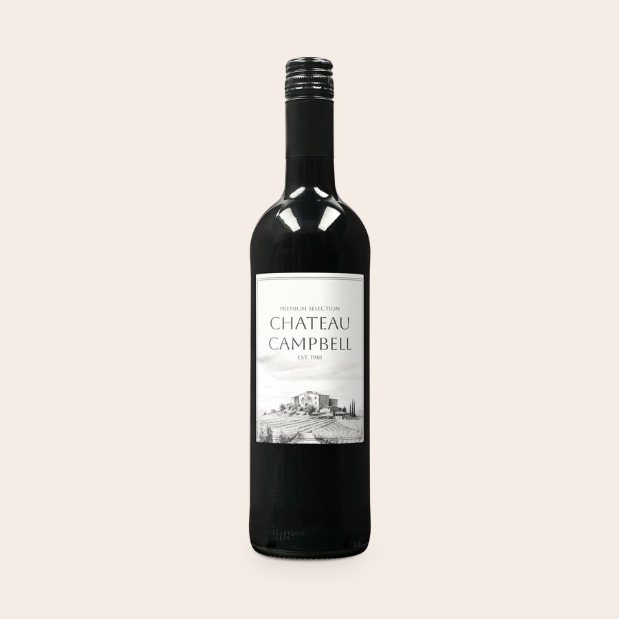 Belvy Red Sticlă de vin roșu Belvy personalizată cu etichetă imprimată, design Chateau Campbell