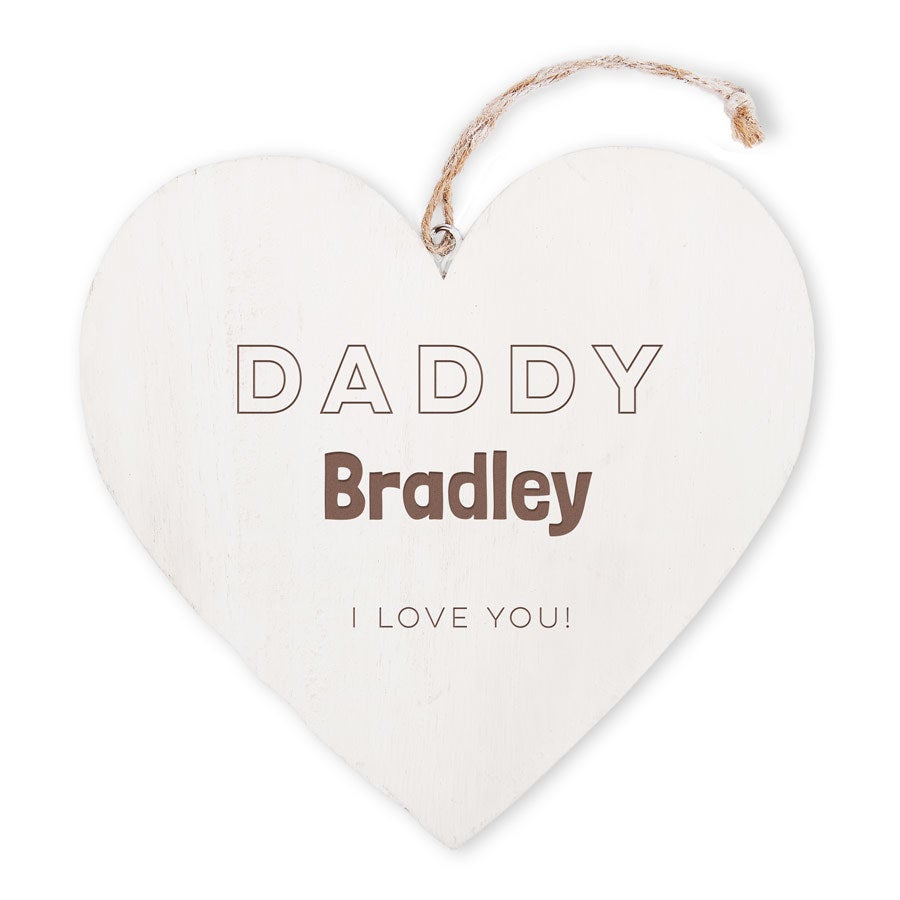 Personalised wooden heart decoration - Father's Day - Engraved Personalised wooden heart decoration - Father's Day - Engraved