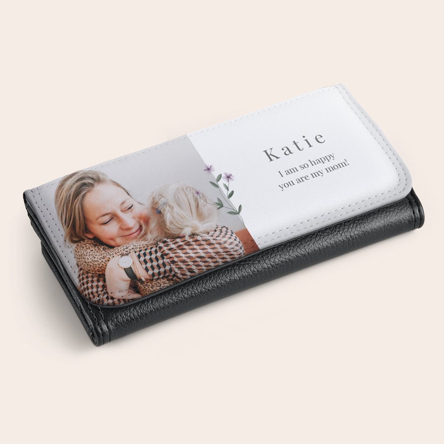 Portfel Duży portfel ze zdjęciem mamy i dziecka, personalizowany tekstem "KATIE I am so happy you are my mom!"