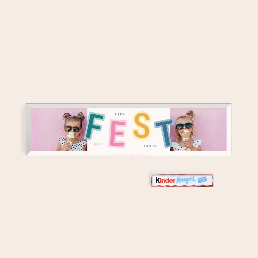 Personalisierte XXL-kinder Riegel XXL Kinder Riegel personalisieren mit Fotos von zwei lachenden Kindern und dem Schriftzug