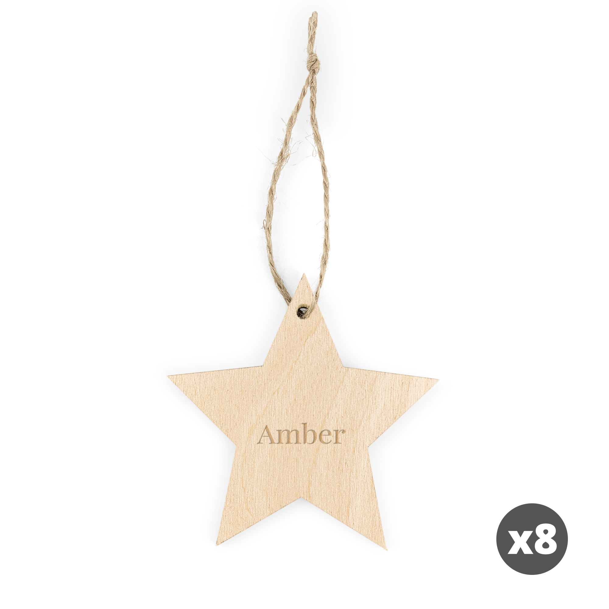 Estrelas de Natal de madeira com "Amber" gravado, com barbante para pendurar na árvore