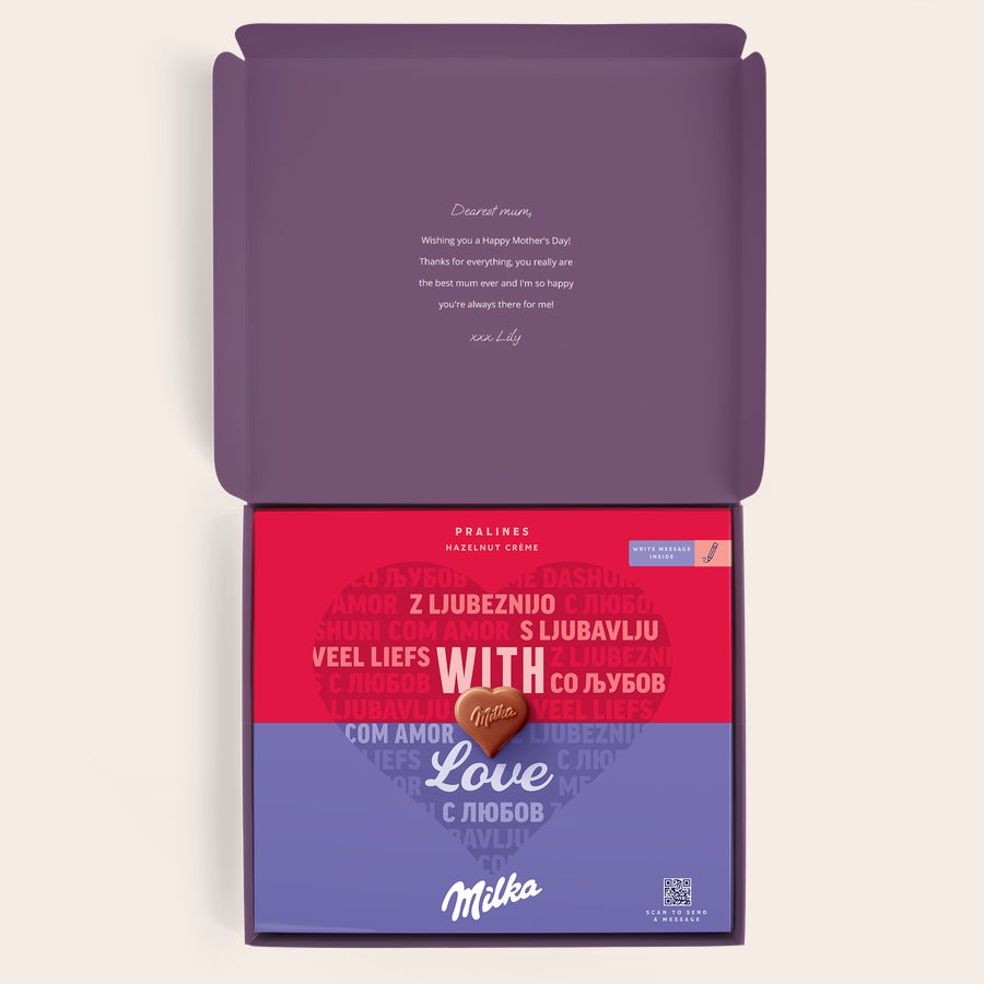 Praline Milka Festa della mamma Confezione regalo personalizzata di cioccolato Milka con messaggio stampato per la festa della mamma