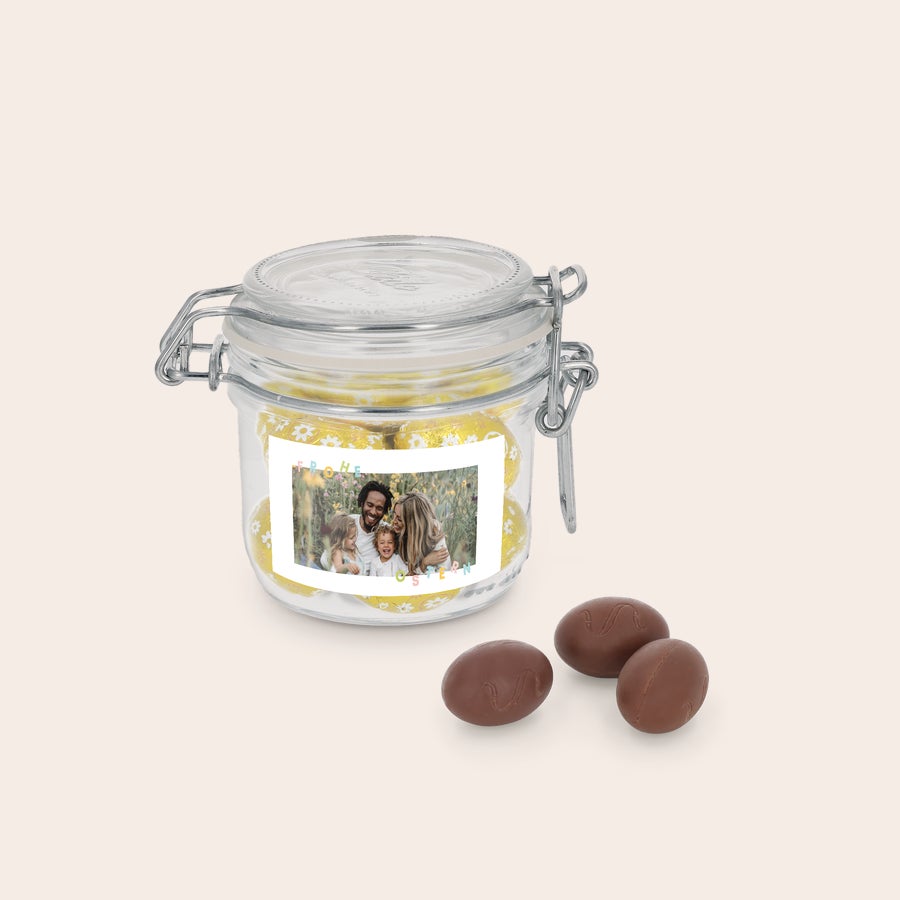 Personalisiertes Bonbonglas – 200 ml – Schokoladeneier Personalisiertes Bonbonglas – 200 ml – Schokoladeneier