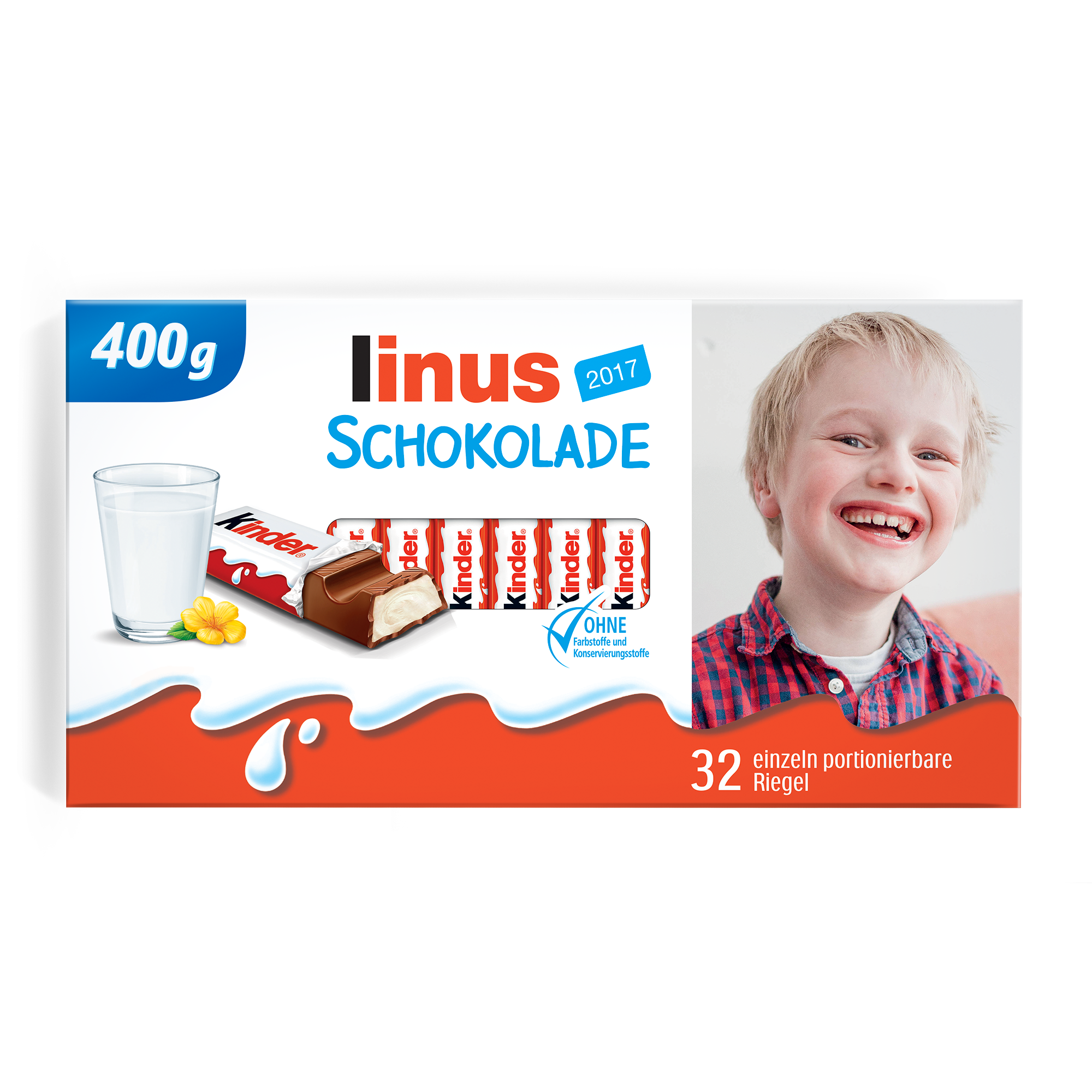 Mega kinder Schokolade mit Foto und Namen