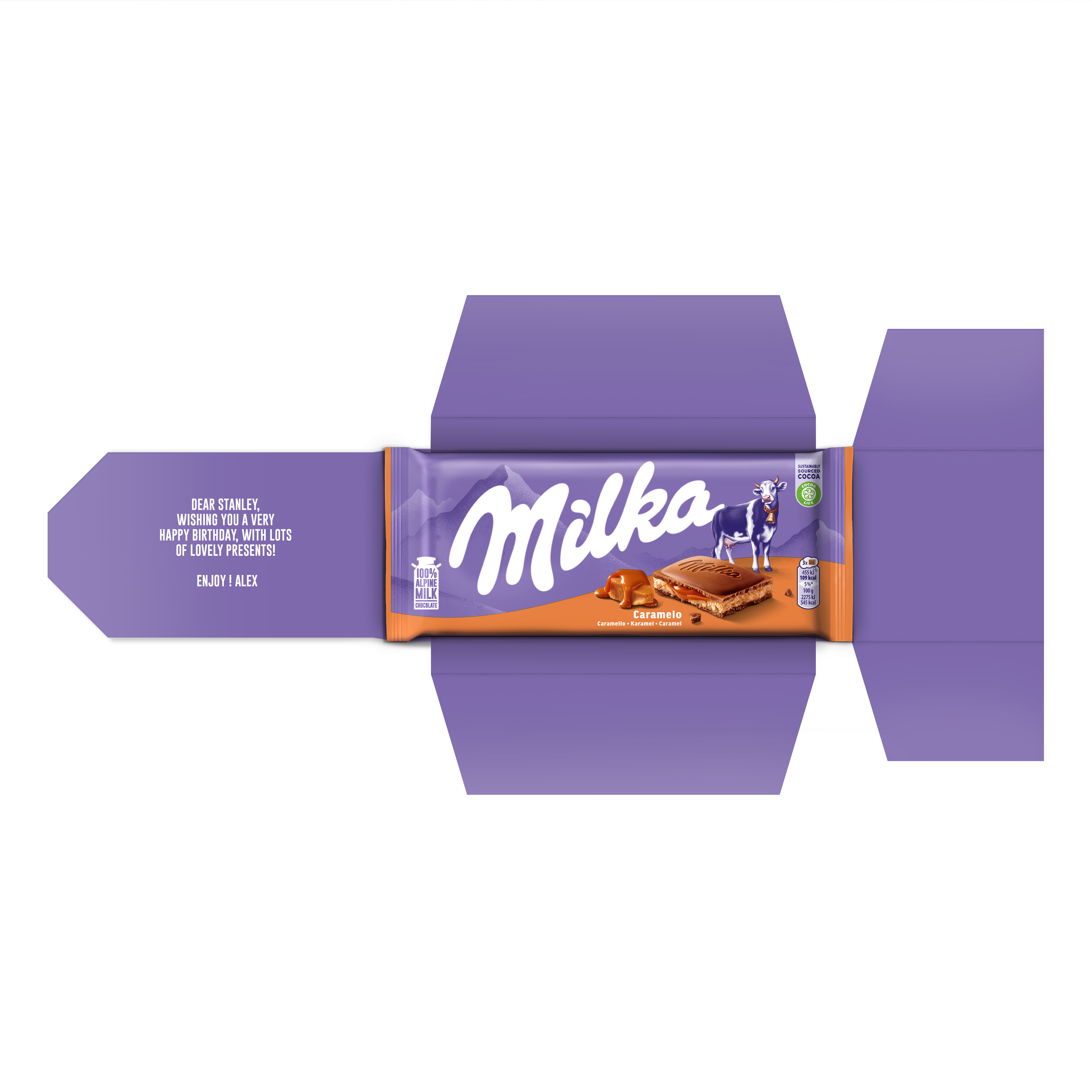 Biglietto di auguri personalizzato con cioccolato Milka