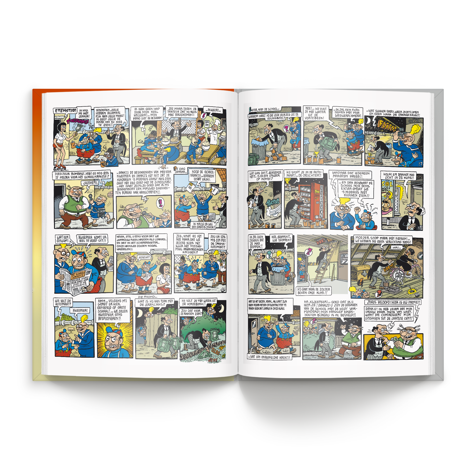 Open Hardcover Persoonlijk stripboek met naam en foto - De avonturen van Urbanus 'Herman & Hermien' met eigen foto in een komische scène.