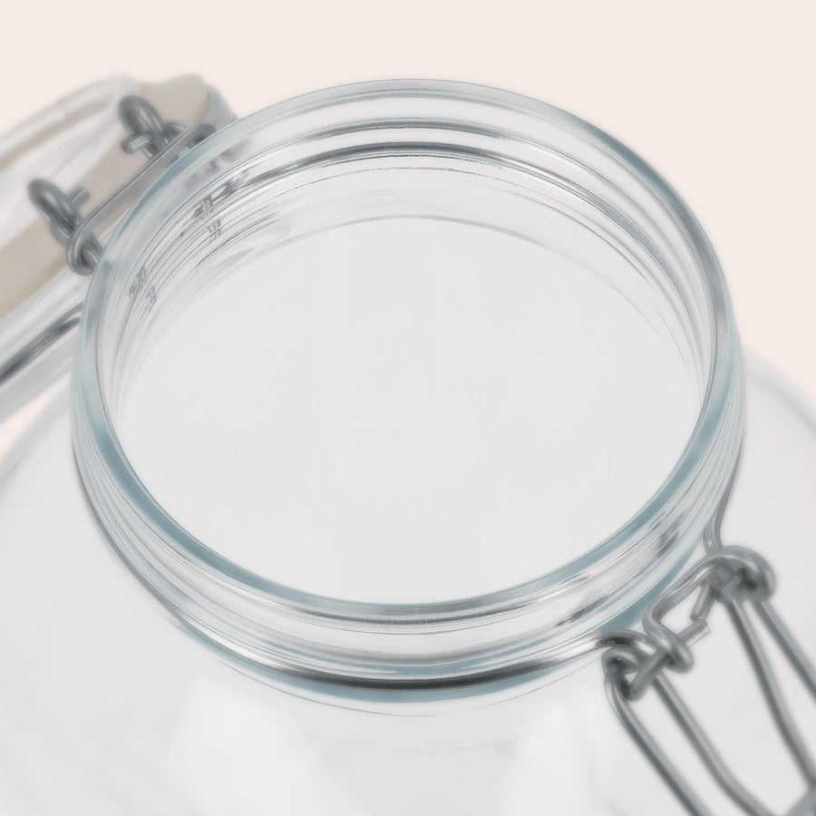Glass jar with lid - personalised Clear glass jar with a hinged lid, ready to be personalized with your design