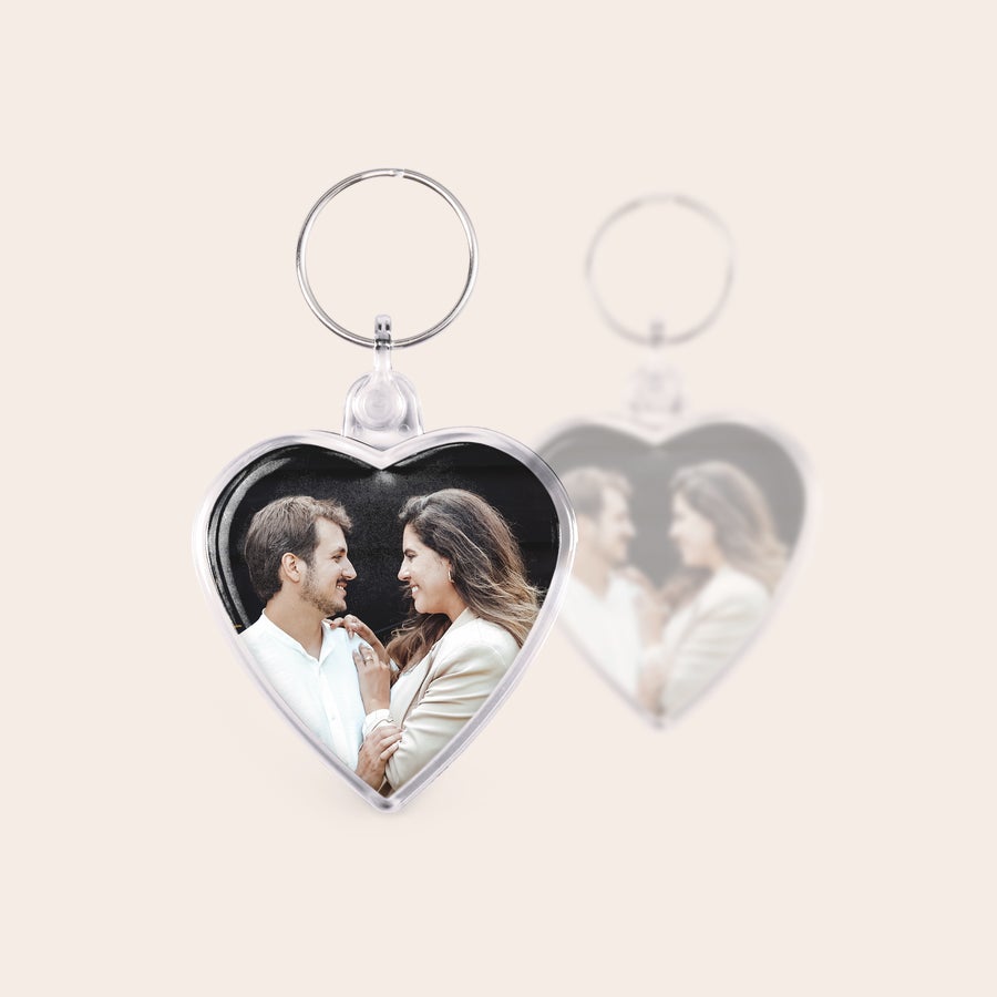 Porte-clés coeur personnalisé Porte-clés cœur transparent personnalisé avec une photo de couple imprimée recto-verso